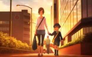 Kyouko und ihr kleiner Bruder unterwegs nach Hause.